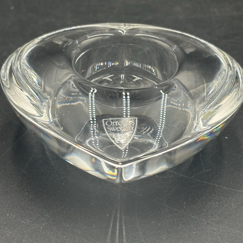 Orrefors Swedish Amour Heart Shaped Clear Crystal Glass Votive Candle Holder